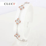 925 Silver 4 Leaf Clover Bracelet with Red Zircons Women's Charm Bracelet