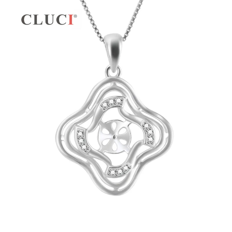 925 Silver Four Leaf Clover Rhinestone Pendant Necklace SP231SB