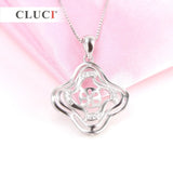925 Silver Four Leaf Clover Rhinestone Pendant Necklace SP231SB