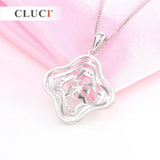 925 Silver Four Leaf Clover Rhinestone Pendant Necklace SP231SB