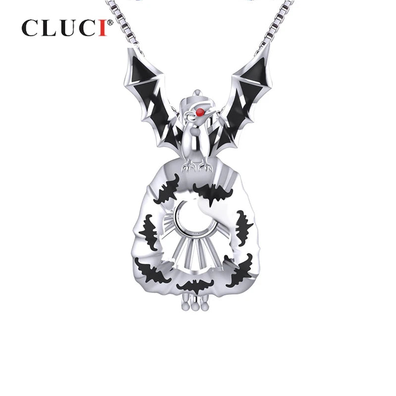 925 Silver Halloween Bat Charm Pendant Women Flying Bat Zircon Cage SC318SB