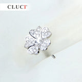 925 Silver Stud Earrings with Pearl Mounting Flower SE046SB