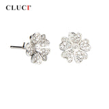 925 Silver Stud Earrings with Pearl Mounting Flower SE046SB