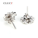 925 Silver Stud Earrings with Pearl Mounting Flower SE046SB