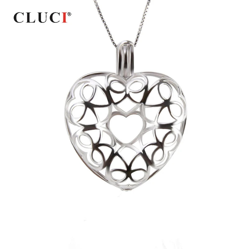 925 Silver LOVE Heart Cage Pendant Bowknot Women Wish Pearl Locket