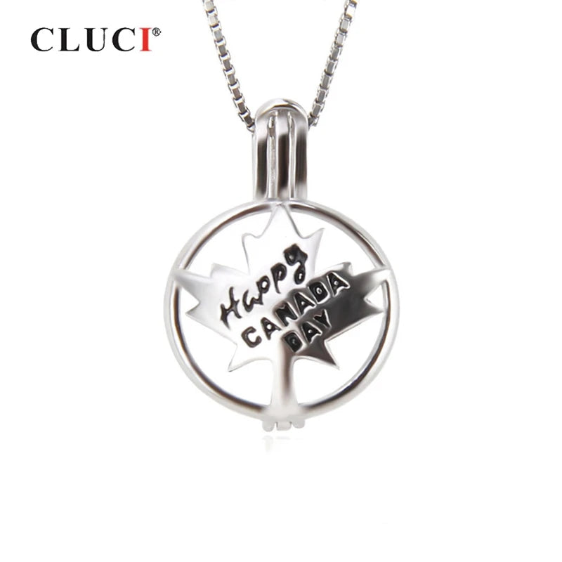 925 Silver Maple Leaf Cage Pendant Necklace Canada Theme Pearl Locket