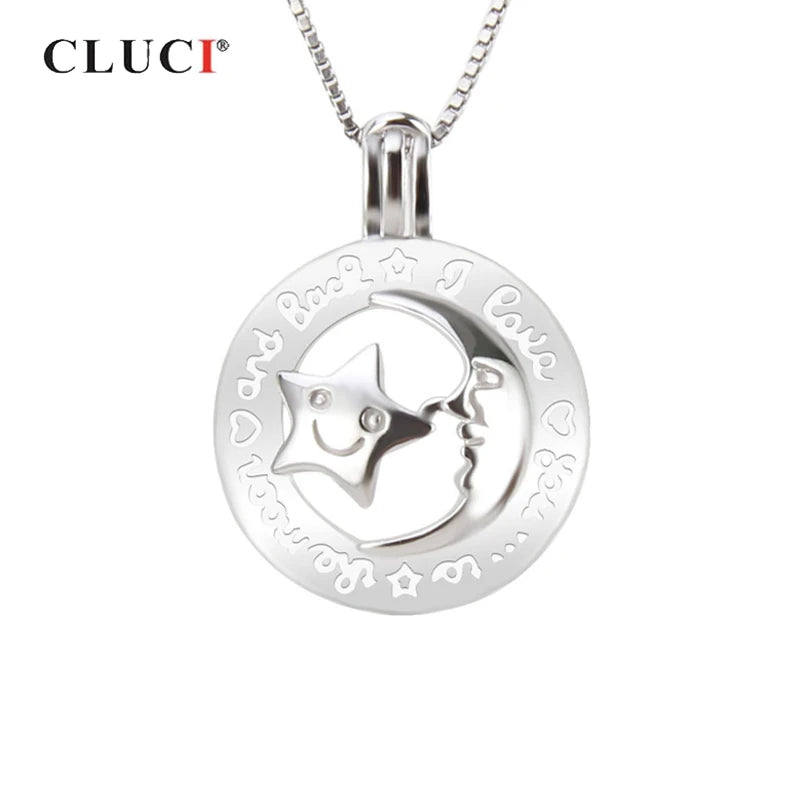 925 Silver Moon Star Cage Pendant Jewelry for Mothers' Gift