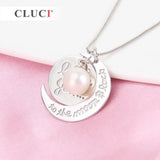 925 Sterling Silver Moon Charm & Round Pendant Mounting for 6-8mm Pearl Necklace