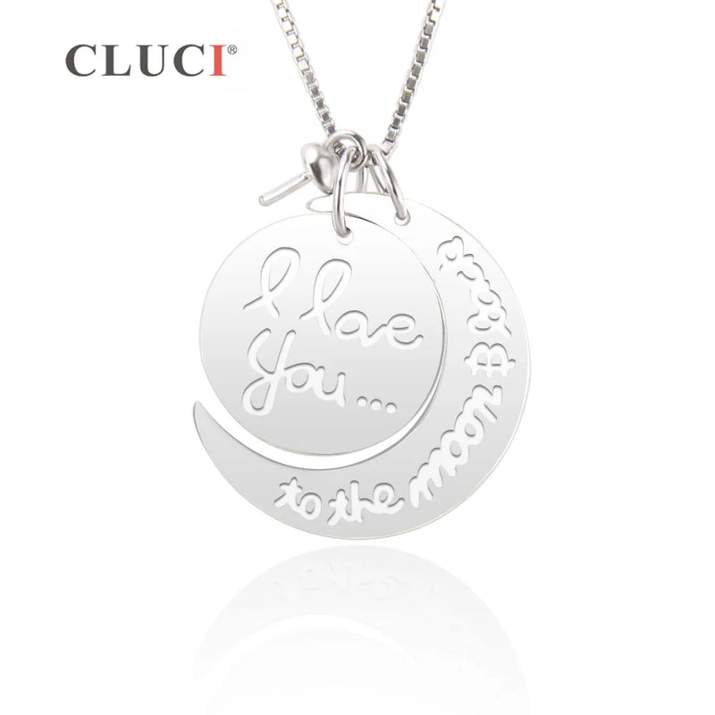 925 Sterling Silver Moon Charm & Round Pendant Mounting for 6-8mm Pearl Necklace