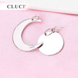 925 Sterling Silver Moon Charm & Round Pendant Mounting for 6-8mm Pearl Necklace