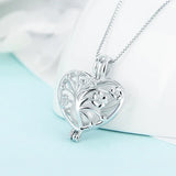 925 Silver Necklace Heart Flower Pattern Women Cage Pendant Pearl Locket