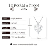 925 Silver Necklace Heart Flower Pattern Women Cage Pendant Pearl Locket