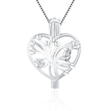925 Silver Necklace Heart Flower Pattern Women Cage Pendant Pearl Locket
