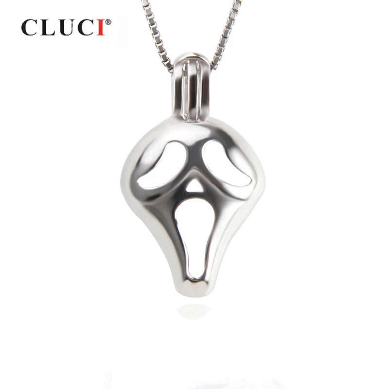925 Silver Painful Face Halloween Pendant Women Real Silver Pearl Locket