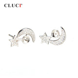 925 Silver Pearl Earrings Mounting Moon & Star Studs SE035SB