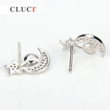 925 Silver Pearl Earrings Mounting Moon & Star Studs SE035SB