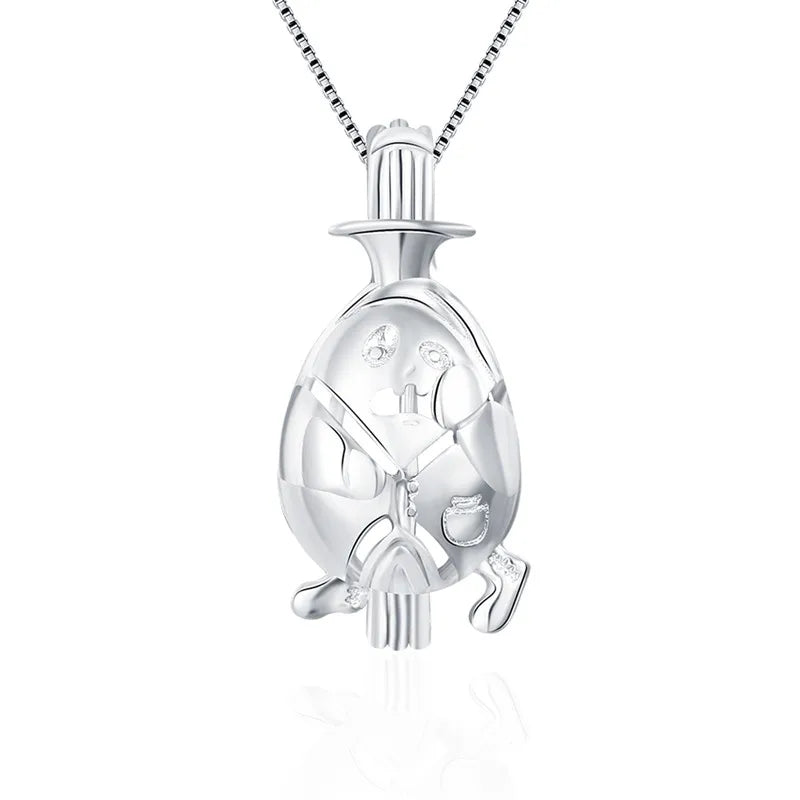925 Silver Graduate Egg Pearl Cage Pendant for Women