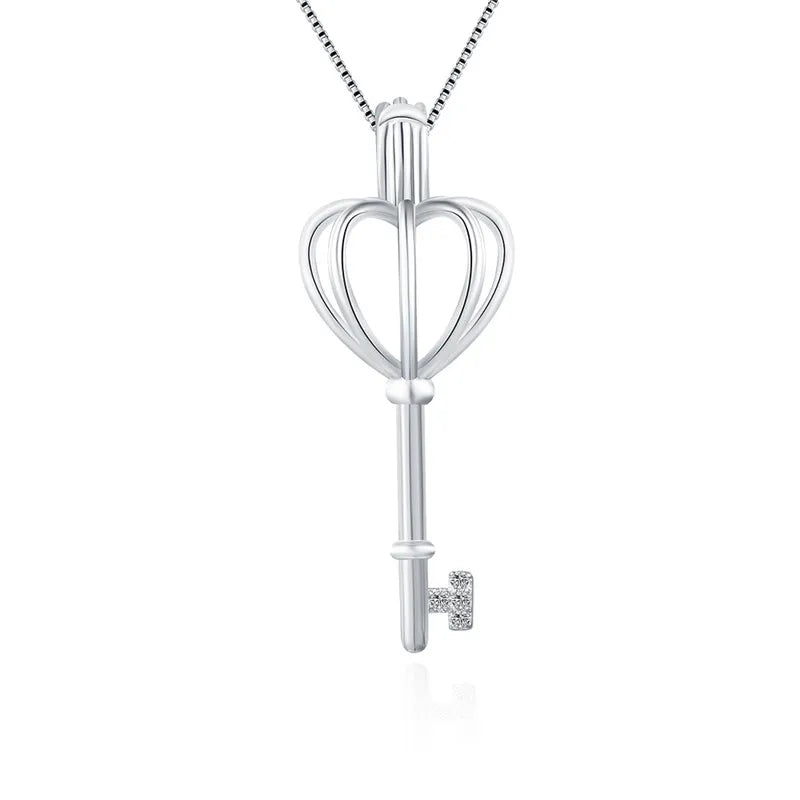 925 Silver Love Key Pearl Cage Pendant