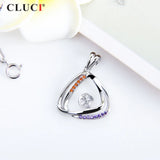 925 Silver Pink & Clear CZ Triangle Pearl Pendant Necklace