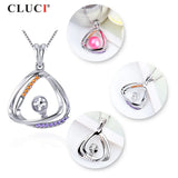 925 Silver Pink & Clear CZ Triangle Pearl Pendant Necklace