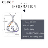 925 Silver Pink & Clear CZ Triangle Pearl Pendant Necklace