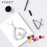 925 Silver Pink & Clear CZ Triangle Pearl Pendant Necklace