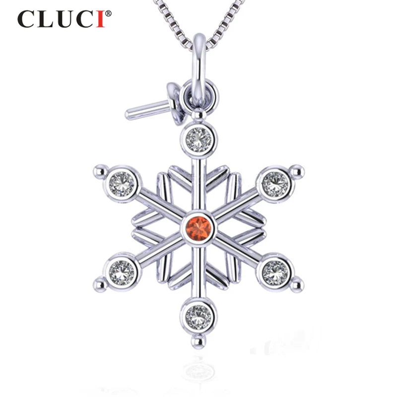 925 Sterling Silver Snowflake Pendant Zircon Charms Necklace Jewelry SP374SB