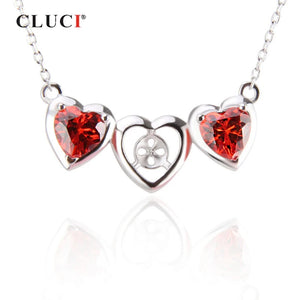925 Silver Red Zircon Heart Pendant Necklace Valentine Gift