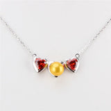 925 Silver Red Zircon Heart Pendant Necklace Valentine Gift