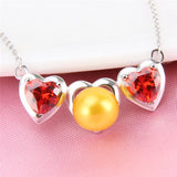 925 Silver Red Zircon Heart Pendant Necklace Valentine Gift