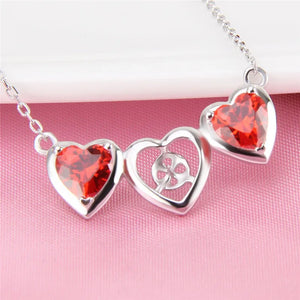 925 Silver Red Zircon Heart Pendant Necklace Valentine Gift
