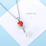 925 Silver Saltwater Pearl Necklace Pendant Red CZ Heart Wedding Gift