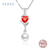 925 Silver Saltwater Pearl Necklace Pendant Red CZ Heart Wedding Gift
