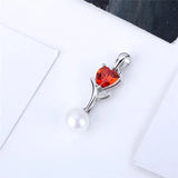 925 Silver Saltwater Pearl Necklace Pendant Red CZ Heart Wedding Gift