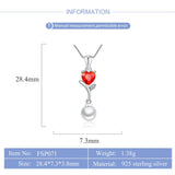 925 Silver Saltwater Pearl Necklace Pendant Red CZ Heart Wedding Gift
