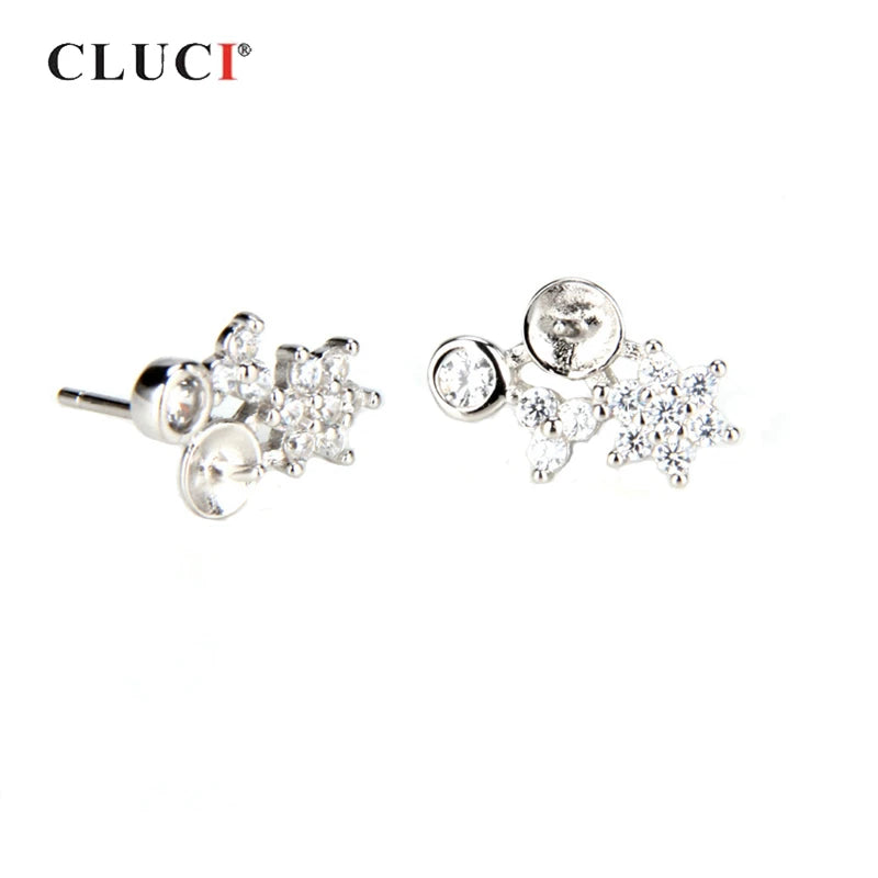 925 Silver Snowflake Earrings with Pearl Stud Mounting SE032SB