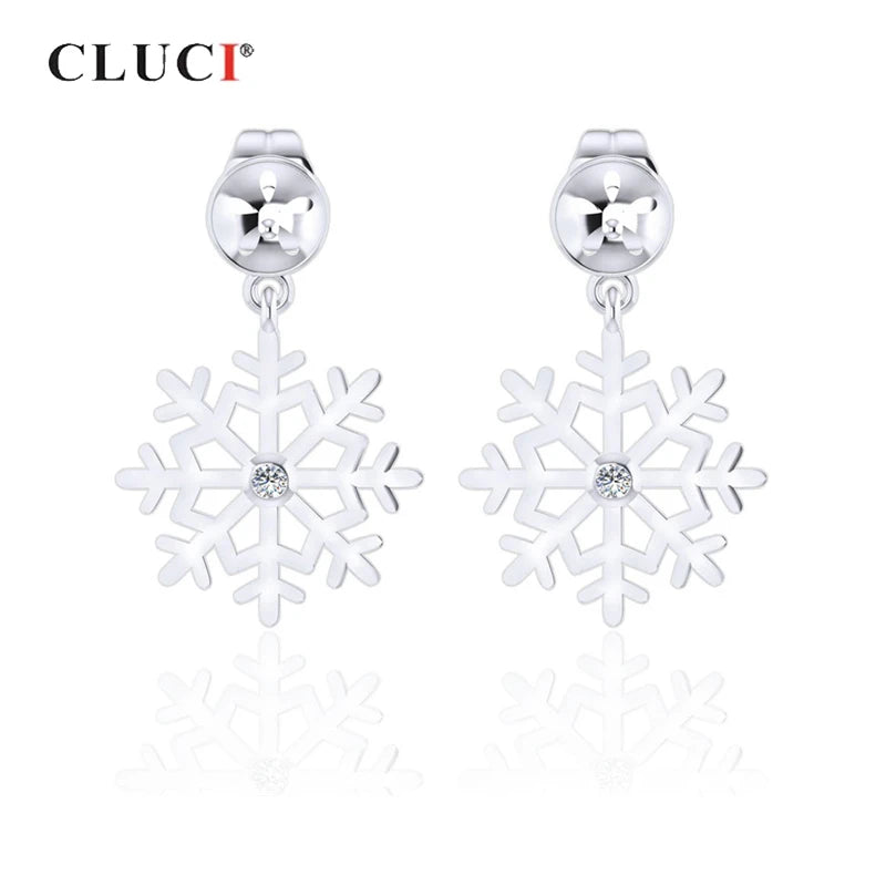 925 Silver Snowflake Stud Earrings Women Pearl Mounting Jewelry Making