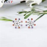 925 Silver Stud Earrings Red Zircon Women Pearl Earrings Mounting