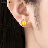 925 Silver Stud Earrings Red Zircon Women Pearl Earrings Mounting