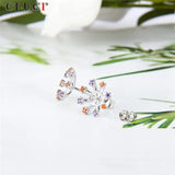 925 Silver Stud Earrings Red Zircon Women Pearl Earrings Mounting