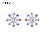 925 Silver Stud Earrings Red Zircon Women Pearl Earrings Mounting