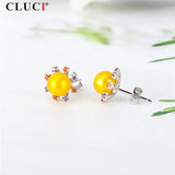 925 Silver Stud Earrings Red Zircon Women Pearl Earrings Mounting