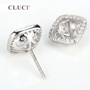 925 Silver Stud Earrings Wedding Jewelry Pearl Zircon SE026SB