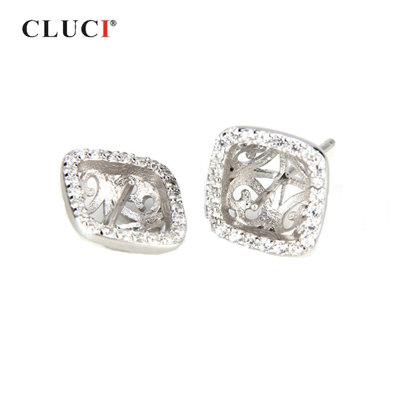 925 Silver Stud Earrings Wedding Jewelry Pearl Zircon SE026SB