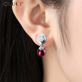 925 Silver Stud Round Earrings for Women Pearl Zircon SE101SB