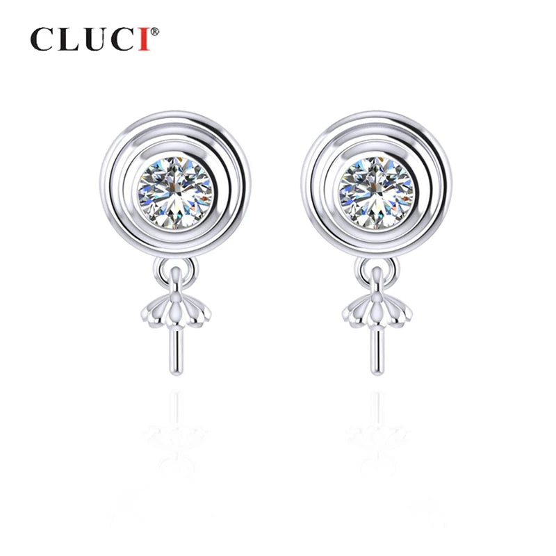 925 Silver Stud Round Earrings for Women Pearl Zircon SE101SB