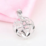 925 Silver Women Charms Pendant Mother's Gift Round Letter Pearl Locket