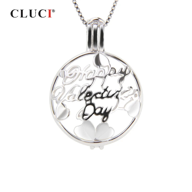 925 Silver Women Charms Pendant Mother's Gift Round Letter Pearl Locket