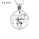 925 Silver Women Charms Pendant Mother's Gift Round Letter Pearl Locket