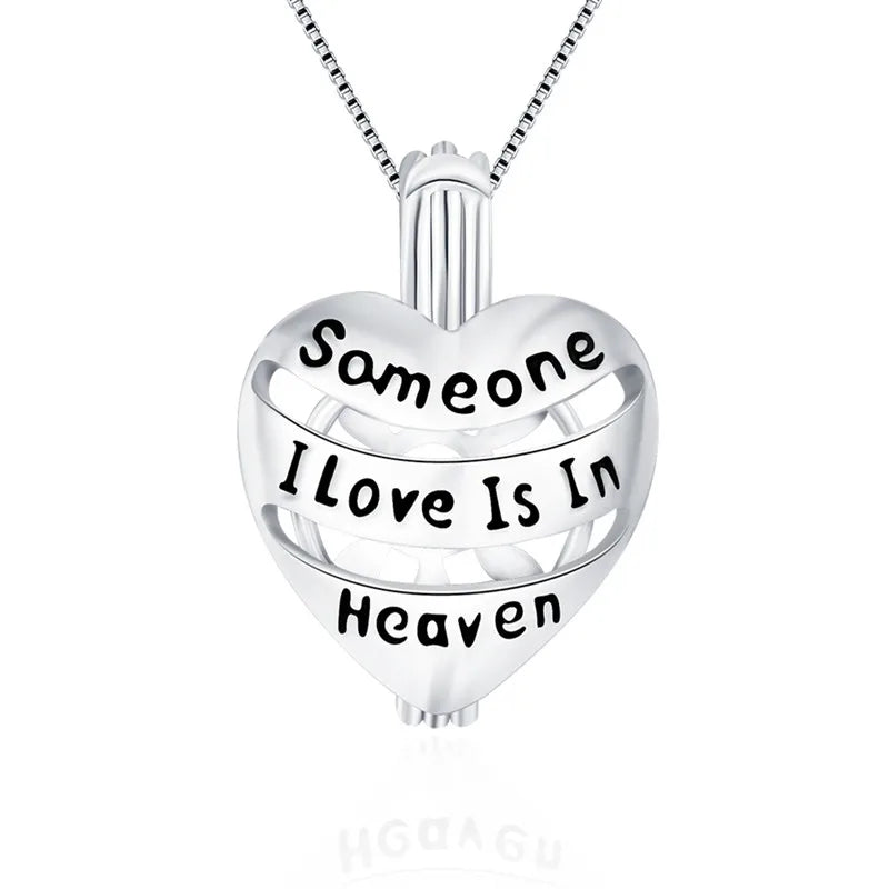 925 Silver Heart Shaped Cage Pendant with Letter Charms Pearl Locket